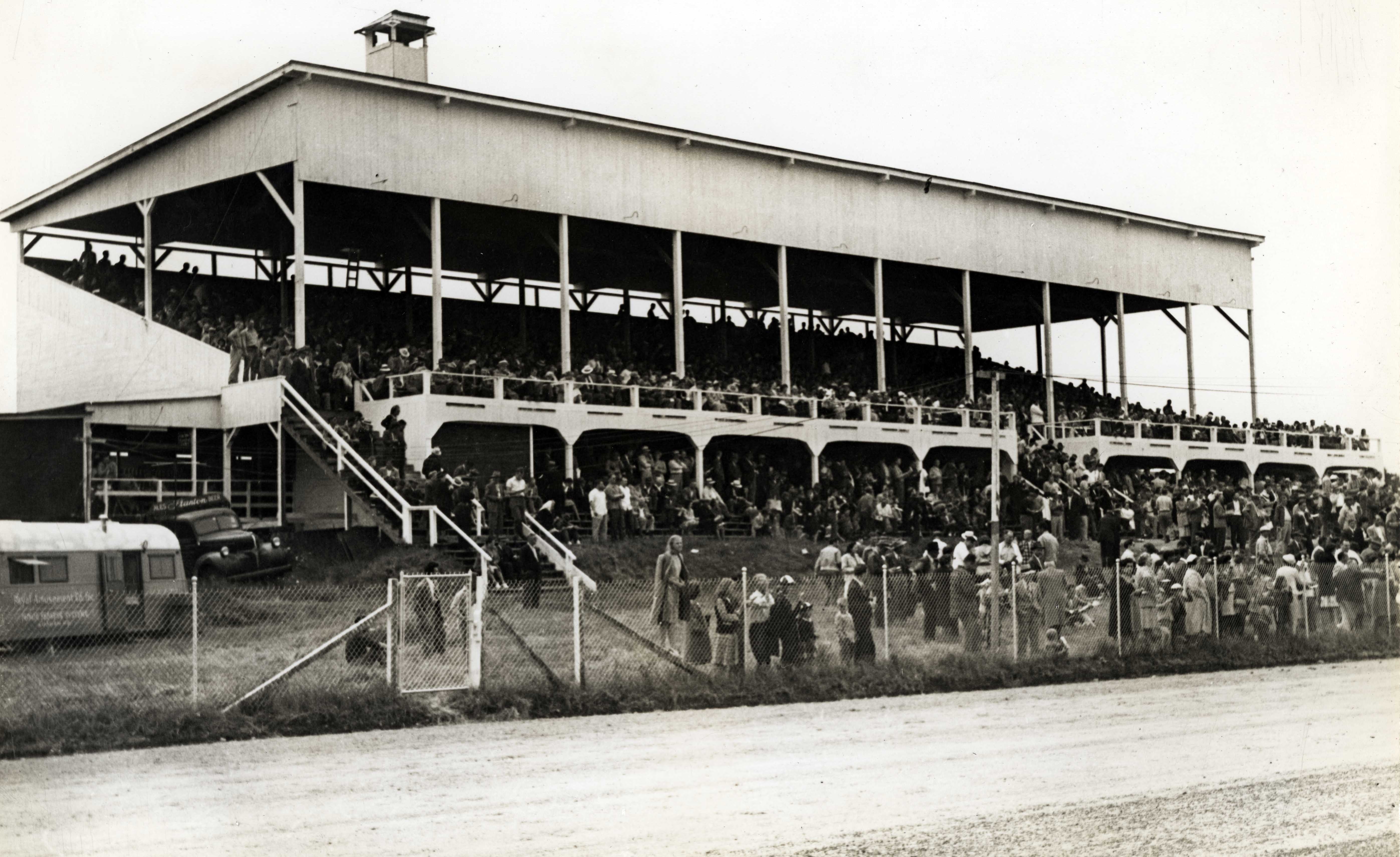 Horsemen of the Grand Circuit Competing in Old Orchard Beach, Maine at the Kite Track (At some point during the war years)